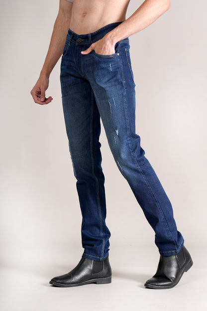 Denim Jeans for Men l Breathable & Soft with Color Fastness Ultra Narrow Fit Cotton Fabric Solid Pattern Button Closure