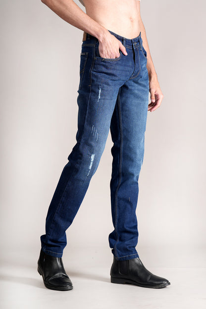 Denim Jeans for Men l Breathable & Soft with Color Fastness Ultra Narrow Fit Cotton Fabric Solid Pattern Button Closure