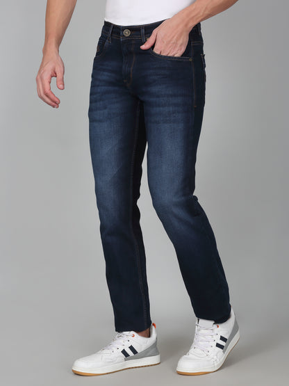 Denim Jeans for Men l Breathable & Soft with Color Fastness Ultra Narrow Fit Cotton Fabric Solid Pattern Button Closure