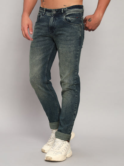 Denim Jeans for Men l Breathable & Soft with Color Fastness Ultra Narrow Fit Cotton Fabric Solid Pattern Button Closure
