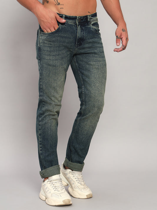 Denim Jeans for Men l Breathable & Soft with Color Fastness Ultra Narrow Fit Cotton Fabric Solid Pattern Button Closure