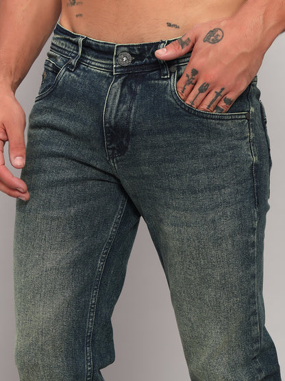 Denim Jeans for Men l Breathable & Soft with Color Fastness Ultra Narrow Fit Cotton Fabric Solid Pattern Button Closure