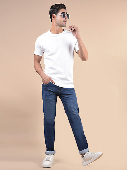 Denim Jeans for Men l Breathable & Soft with Color Fastness Ultra Narrow Fit Cotton Fabric Solid Pattern Button Closure