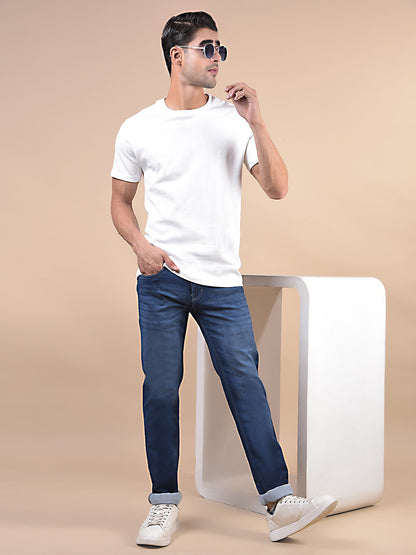 Denim Jeans for Men l Breathable & Soft with Color Fastness Ultra Narrow Fit Cotton Fabric Solid Pattern Button Closure