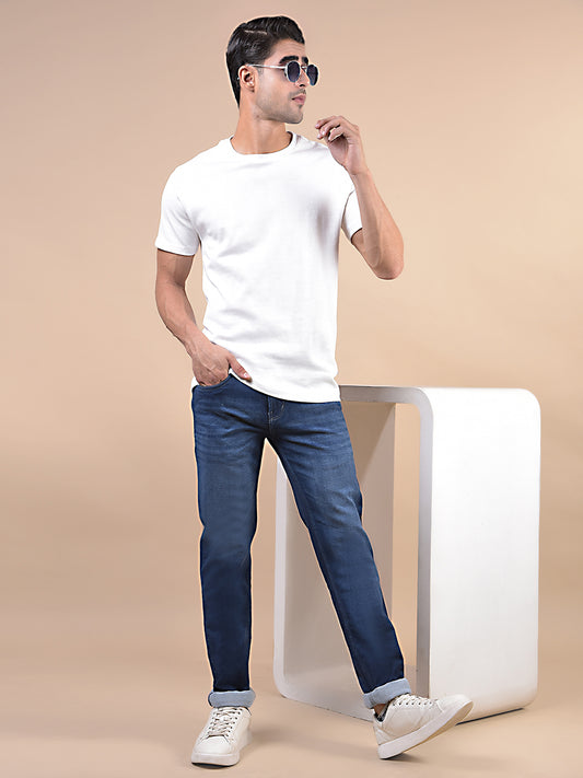 Denim Jeans for Men l Breathable & Soft with Color Fastness Ultra Narrow Fit Cotton Fabric Solid Pattern Button Closure