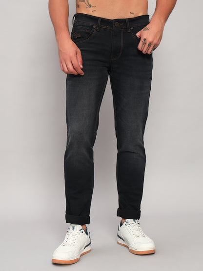 Denim Jeans for Men l Breathable & Soft with Color Fastness Ultra Narrow Fit Cotton Fabric Solid Pattern Button Closure