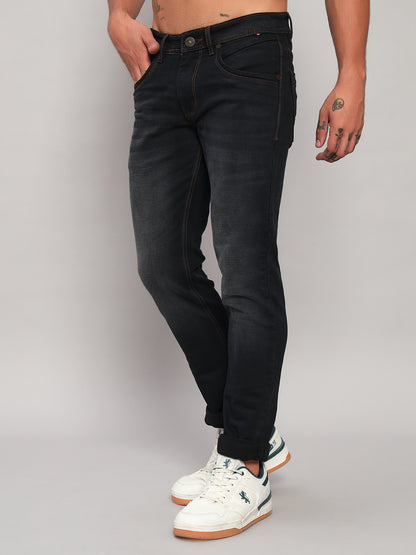 Denim Jeans for Men l Breathable & Soft with Color Fastness Ultra Narrow Fit Cotton Fabric Solid Pattern Button Closure