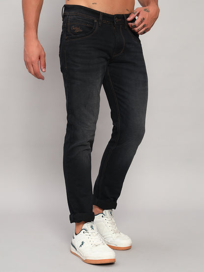 Denim Jeans for Men l Breathable & Soft with Color Fastness Ultra Narrow Fit Cotton Fabric Solid Pattern Button Closure