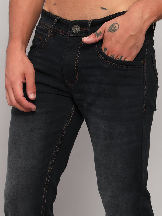 Denim Jeans for Men l Breathable & Soft with Color Fastness Ultra Narrow Fit Cotton Fabric Solid Pattern Button Closure