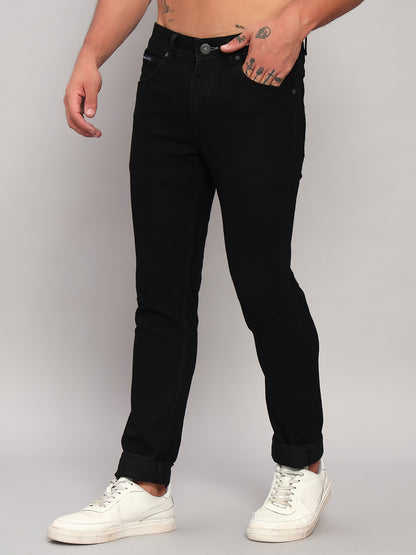 Denim Jeans for Men l Breathable & Soft with Color Fastness Ultra Narrow Fit Cotton Fabric Solid Pattern Button Closure