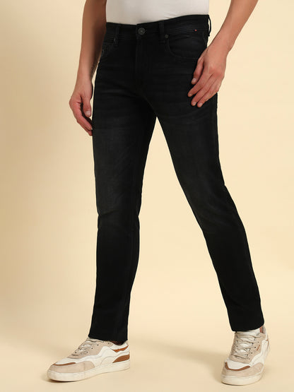 Denim Jeans for Men l Breathable & Soft with Color Fastness Ultra Narrow Fit Cotton Fabric Solid Pattern Button Closure