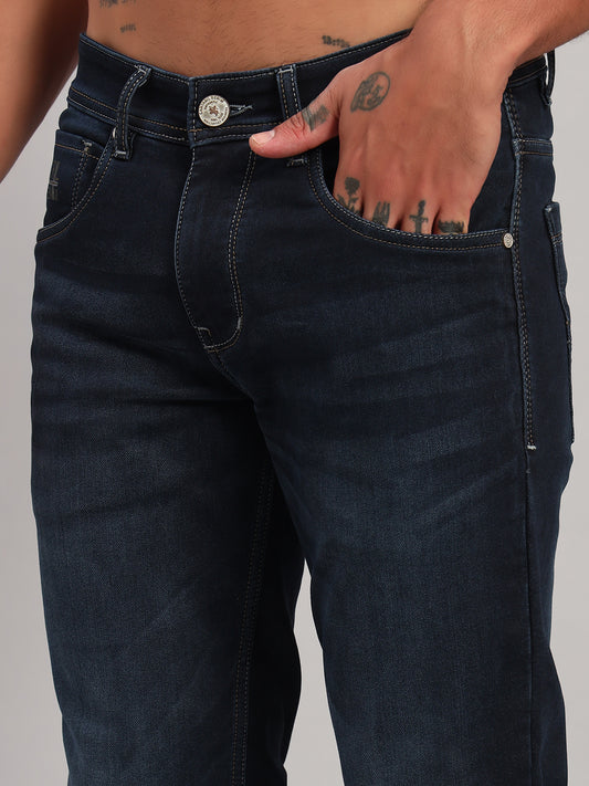 Denim Jeans for Men l Breathable & Soft with Color Fastness Ultra Narrow Fit Cotton Fabric Solid Pattern Button Closure