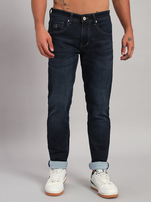 Denim Jeans for Men l Breathable & Soft with Color Fastness Ultra Narrow Fit Cotton Fabric Solid Pattern Button Closure