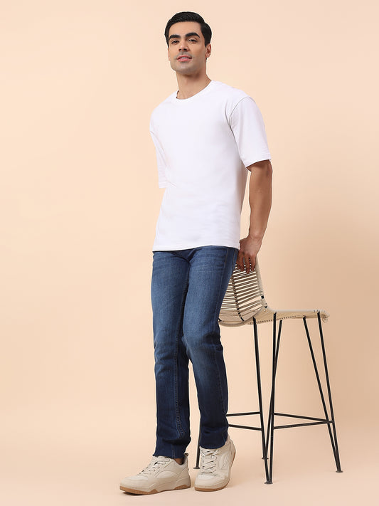 Denim Jeans for Men | Breathable & Soft with Color Fastness Straight Fit Cotton Blend Fabric Solid Pattern Button Closure