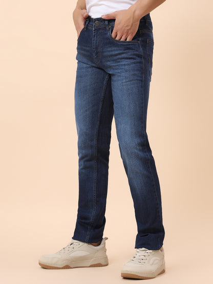 Denim Jeans for Men | Breathable & Soft with Color Fastness Straight Fit Cotton Blend Fabric Solid Pattern Button Closure
