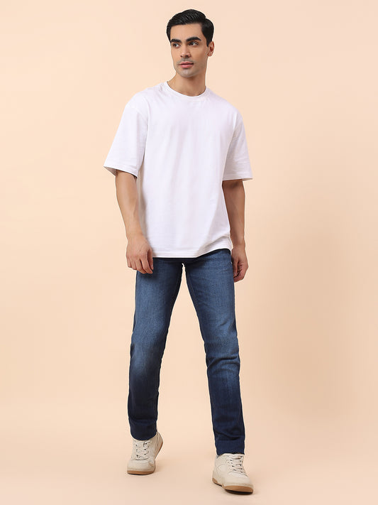 Denim Jeans for Men | Breathable & Soft with Color Fastness Straight Fit Cotton Blend Fabric Solid Pattern Button Closure