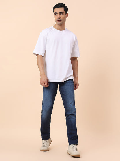 Denim Jeans for Men | Breathable & Soft with Color Fastness Straight Fit Cotton Blend Fabric Solid Pattern Button Closure