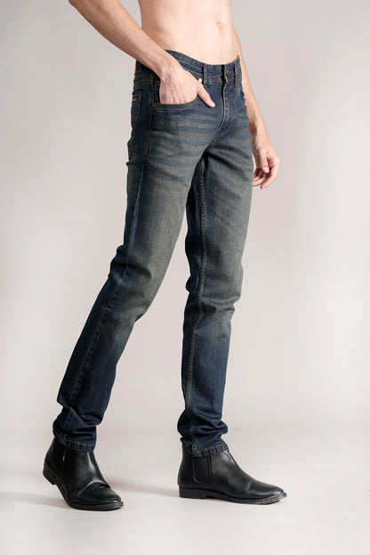 Denim Jeans for Men l Breathable & Soft with Color Fastness Ultra Narrow Fit Cotton Fabric Solid Pattern Button Closure