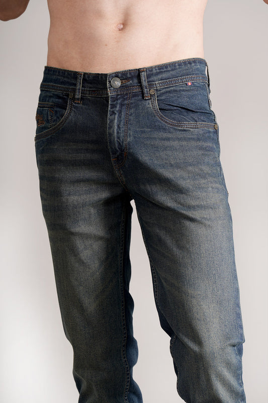 Denim Jeans for Men l Breathable & Soft with Color Fastness Ultra Narrow Fit Cotton Fabric Solid Pattern Button Closure