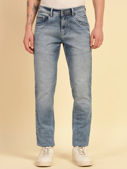 Denim Jeans for Men | Breathable & Soft with Color Fastness Ultra Narrow Fit Cotton Blend Fabric Solid Pattern Button Closure