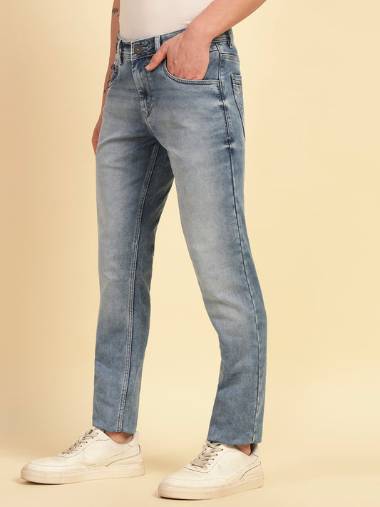 Denim Jeans for Men | Breathable & Soft with Color Fastness Ultra Narrow Fit Cotton Blend Fabric Solid Pattern Button Closure