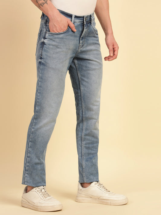 Denim Jeans for Men | Breathable & Soft with Color Fastness Ultra Narrow Fit Cotton Blend Fabric Solid Pattern Button Closure