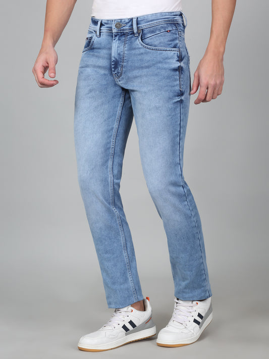 Denim Jeans for Men l Breathable & Soft with Color Fastness Ultra Narrow Fit Cotton Fabric Solid Pattern Button Closure