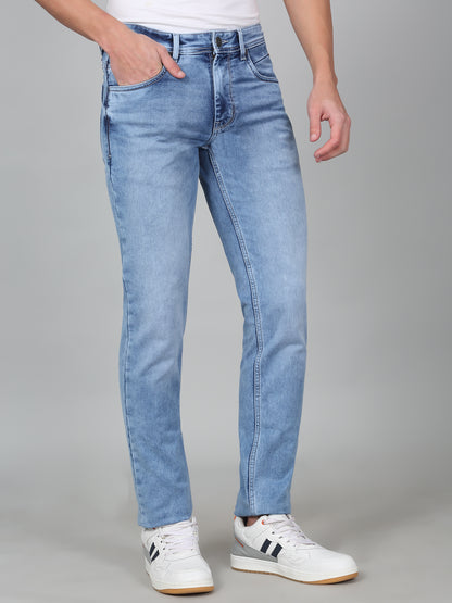 Denim Jeans for Men l Breathable & Soft with Color Fastness Ultra Narrow Fit Cotton Fabric Solid Pattern Button Closure