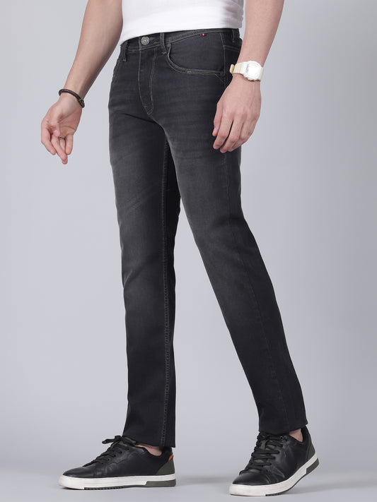 Denim Jeans for Men l Breathable & Soft with Color Fastness Ultra Narrow Fit Cotton Fabric Solid Pattern Button Closure