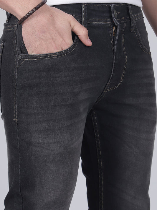 Denim Jeans for Men l Breathable & Soft with Color Fastness Ultra Narrow Fit Cotton Fabric Solid Pattern Button Closure
