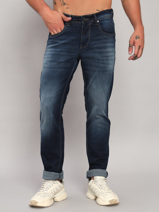 Denim Jeans for Men l Breathable & Soft with Color Fastness Ultra Narrow Fit Cotton Fabric Solid Pattern Button Closure
