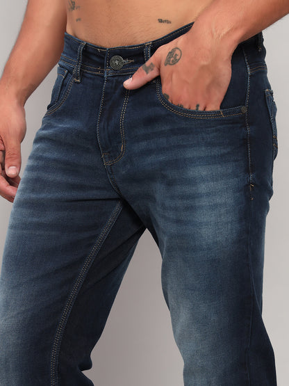Denim Jeans for Men l Breathable & Soft with Color Fastness Ultra Narrow Fit Cotton Fabric Solid Pattern Button Closure