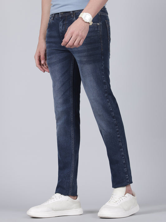 Denim Jeans for Men l Breathable & Soft with Color Fastness Ultra Narrow Fit Cotton Fabric Solid Pattern Button Closure