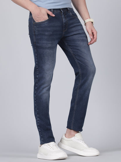 Denim Jeans for Men l Breathable & Soft with Color Fastness Ultra Narrow Fit Cotton Fabric Solid Pattern Button Closure