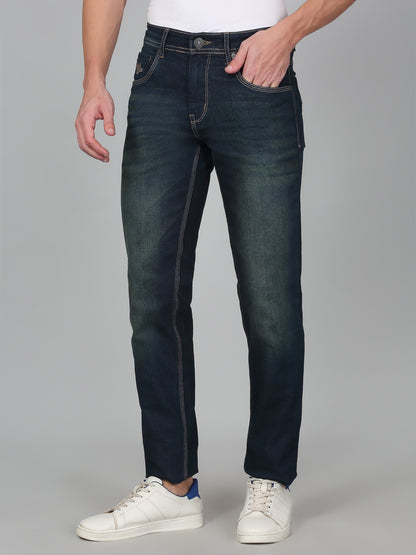 Denim Jeans for Men l Breathable & Soft with Color Fastness Ultra Narrow Fit Cotton Fabric Solid Pattern Button Closure