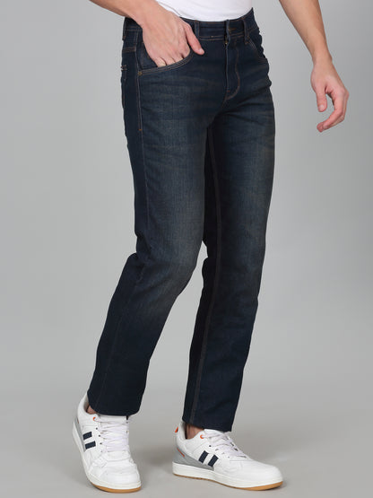 Denim Jeans for Men l Breathable & Soft with Color Fastness Ultra Narrow Fit Cotton Fabric Solid Pattern Button Closure