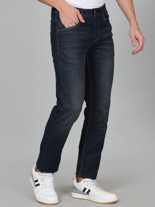 Denim Jeans for Men l Breathable & Soft with Color Fastness Ultra Narrow Fit Cotton Fabric Solid Pattern Button Closure