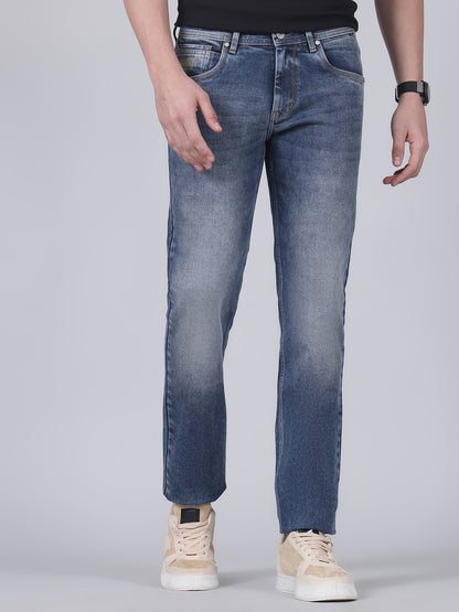 Denim Jeans for Men l Breathable & Soft with Color Fastness Straight Fit Cotton Fabric Solid Pattern Button Closure