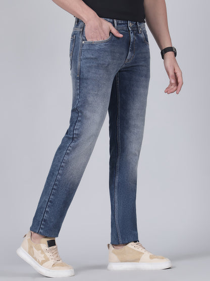 Denim Jeans for Men l Breathable & Soft with Color Fastness Straight Fit Cotton Fabric Solid Pattern Button Closure