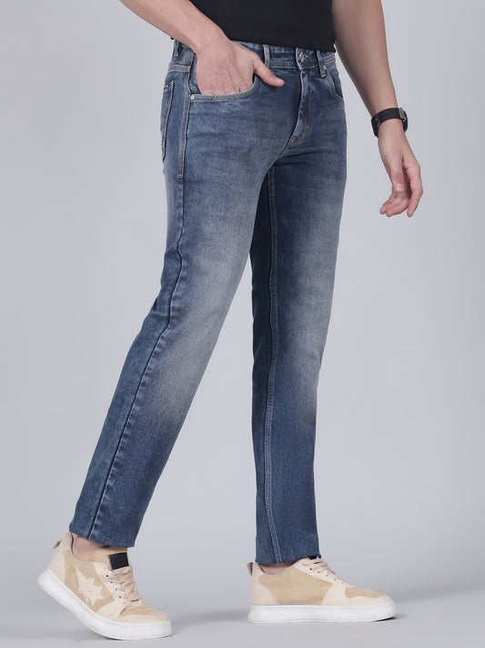 Denim Jeans for Men l Breathable & Soft with Color Fastness Straight Fit Cotton Fabric Solid Pattern Button Closure