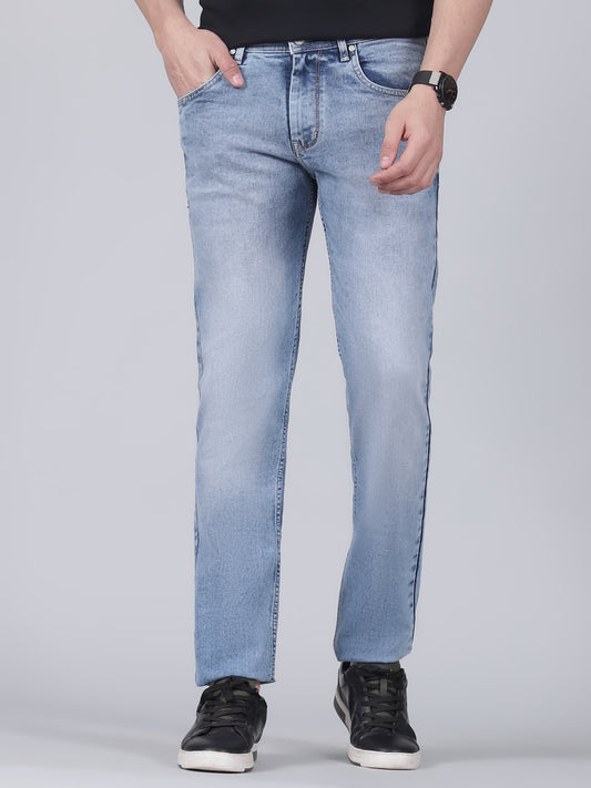 Denim Jeans for Men l Breathable & Soft with Color Fastness Straight Fit Cotton Fabric Solid Pattern Button Closure