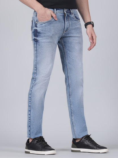 Denim Jeans for Men l Breathable & Soft with Color Fastness Straight Fit Cotton Fabric Solid Pattern Button Closure