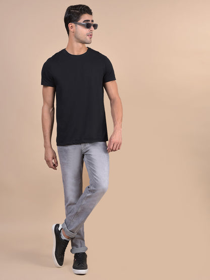 Denim Jeans for Men l Breathable & Soft with Color Fastness Ultra Narrow Fit Cotton Fabric Solid Pattern Button Closure