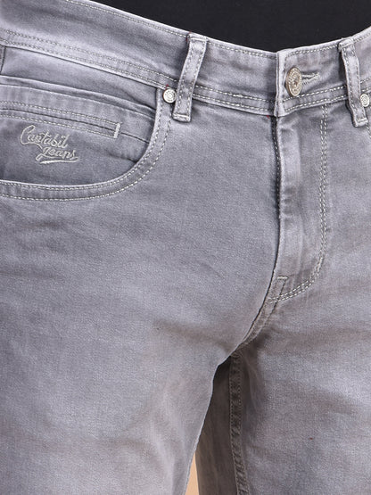 Denim Jeans for Men l Breathable & Soft with Color Fastness Ultra Narrow Fit Cotton Fabric Solid Pattern Button Closure