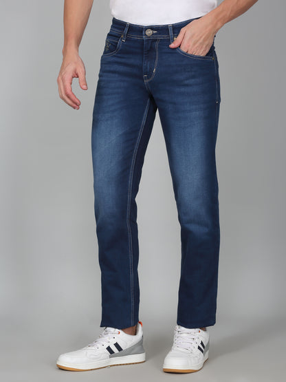 Denim Jeans for Men l Breathable & Soft with Color Fastness Ultra Narrow Fit Cotton Fabric Solid Pattern Button Closure