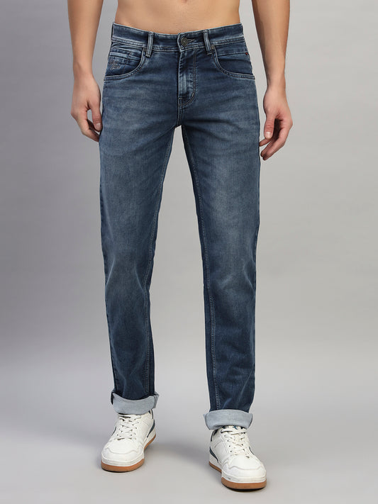 Denim Jeans for Men l Breathable & Soft with Color Fastness Ultra Narrow Fit Cotton Fabric Solid Pattern Button Closure