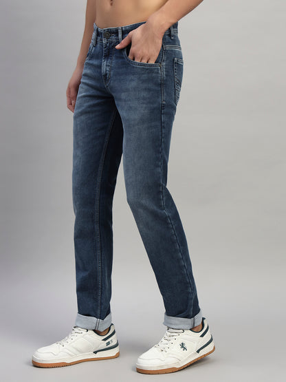 Denim Jeans for Men l Breathable & Soft with Color Fastness Ultra Narrow Fit Cotton Fabric Solid Pattern Button Closure