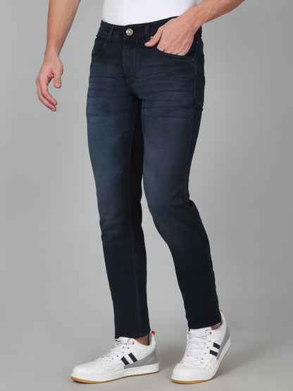 Denim Jeans for Men l Breathable & Soft with Color Fastness Ultra Narrow Fit Cotton Fabric Solid Pattern Button Closure