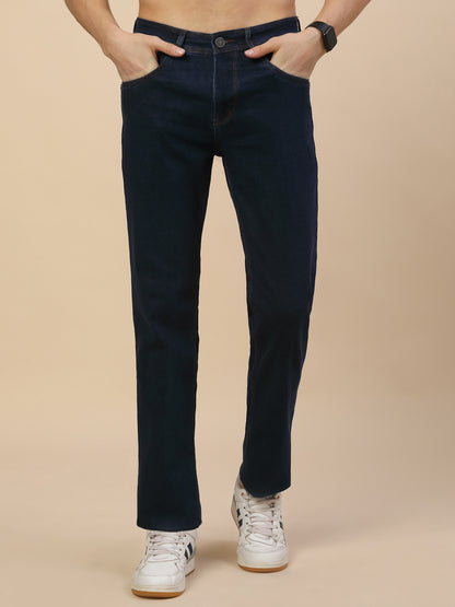 Denim Jeans for Men | Breathable & Soft with Color Fastness Straight Fit Poly Cotton Fabric Solid Pattern Button Closure