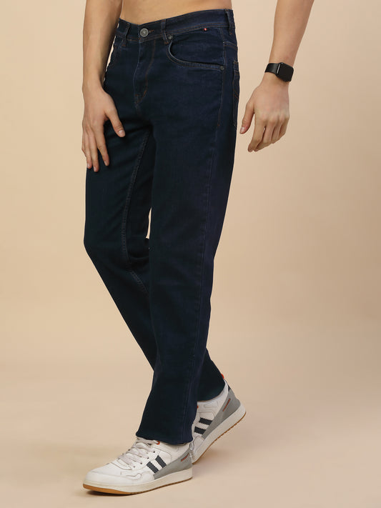 Denim Jeans for Men | Breathable & Soft with Color Fastness Straight Fit Poly Cotton Fabric Solid Pattern Button Closure